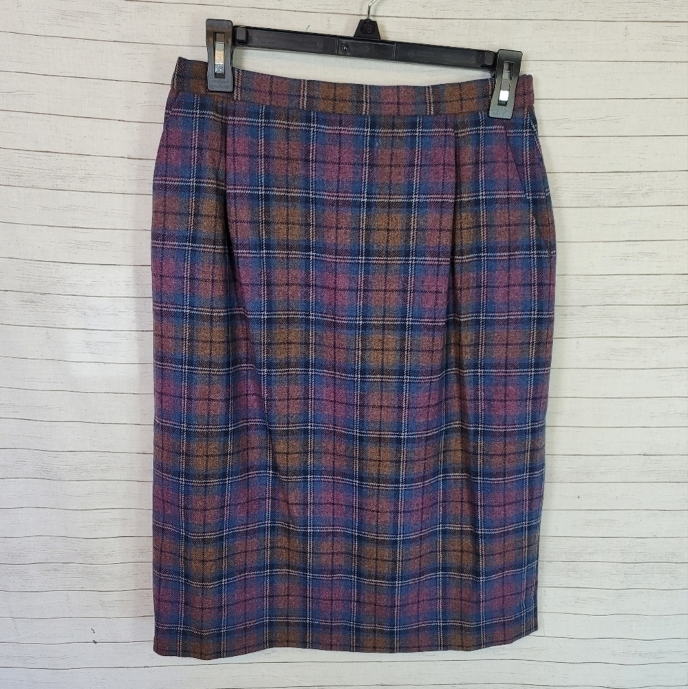 PENDLETON 100% WOOL PLAID VINTAGE PENCIL SKIRT, SZ 10 PETITE